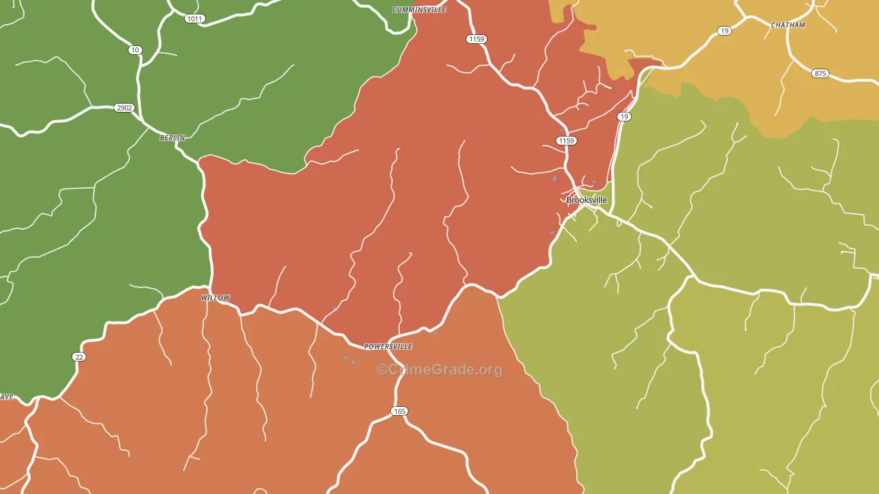 Brooksville, KY Map of Theft Rates