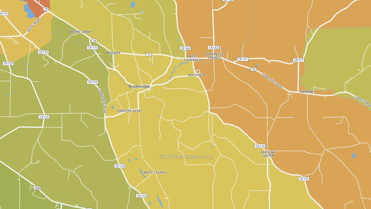 Brooktondale, NY Map of Theft Rates