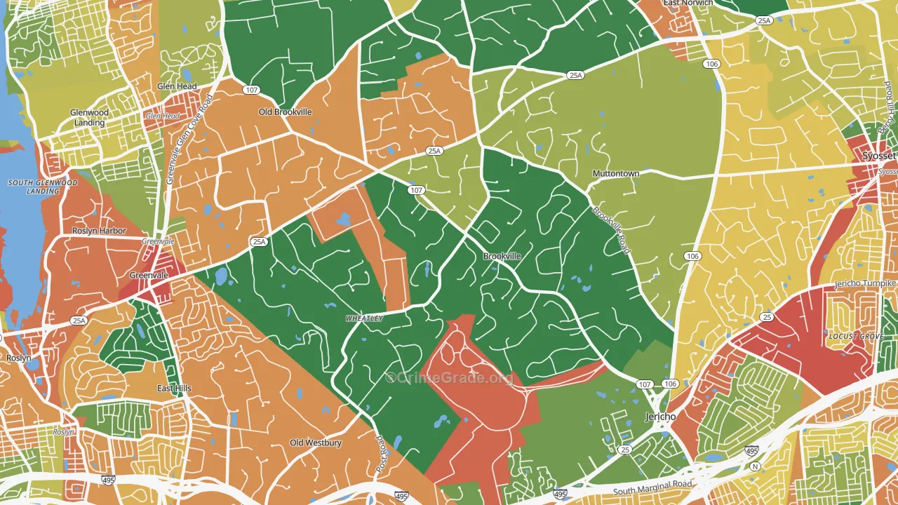 Brookville, NY Map of Theft Rates