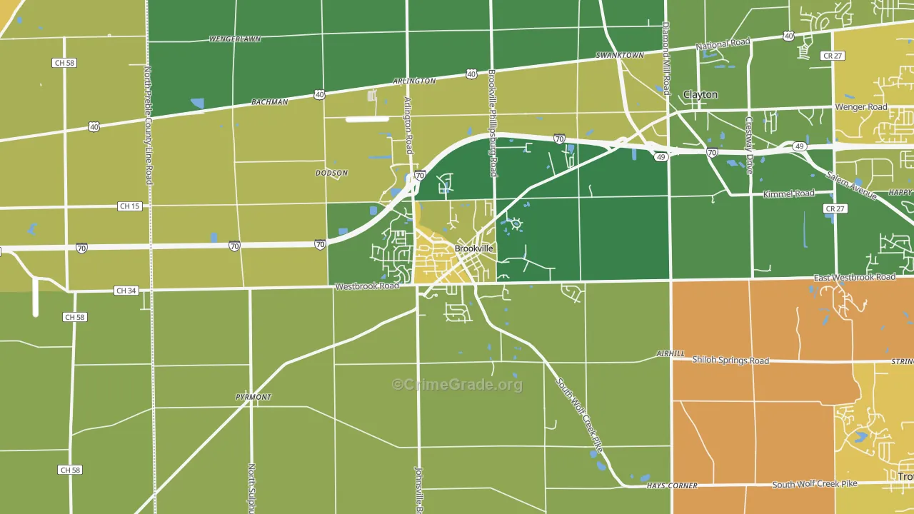 Brookville, OH Map of Theft Rates