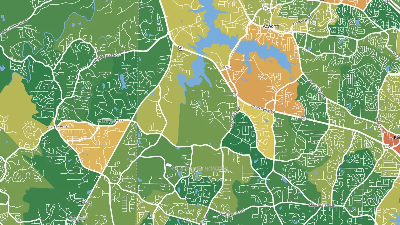 Brookwood, Acworth, GA Map of Theft Rates