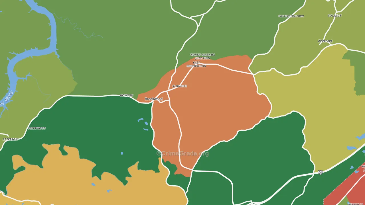 Brookwood, AL Map of Theft Rates