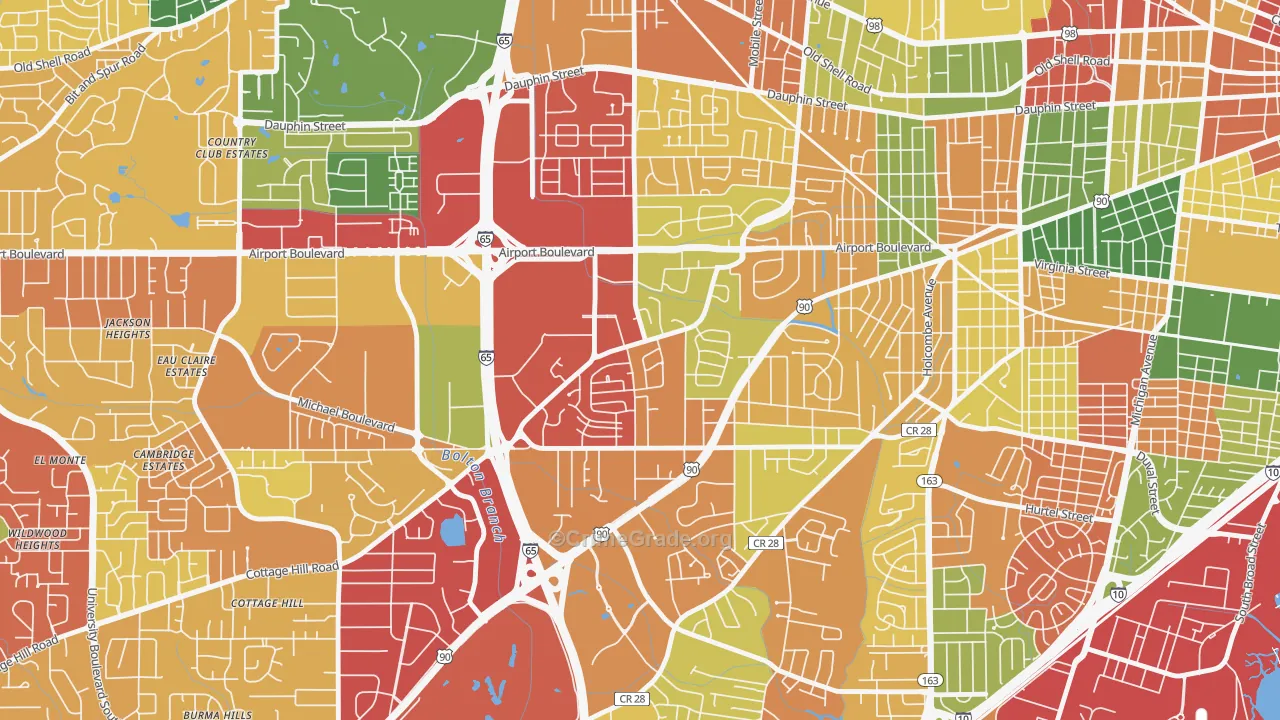Brookwood, Mobile, AL Map of Theft Rates