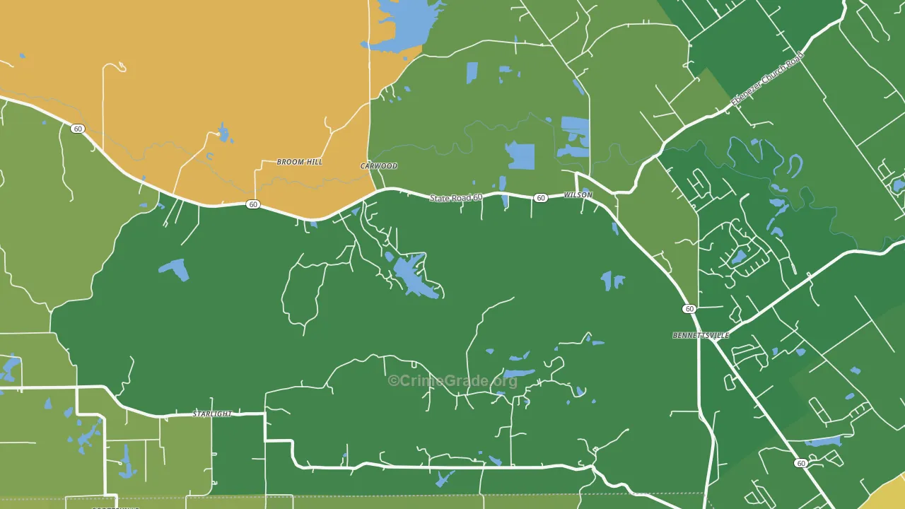 Broom Hill, IN Map of Theft Rates
