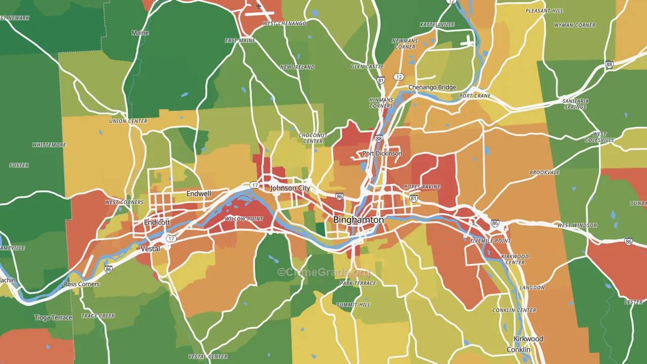 Broome County, NY Map of Theft Rates