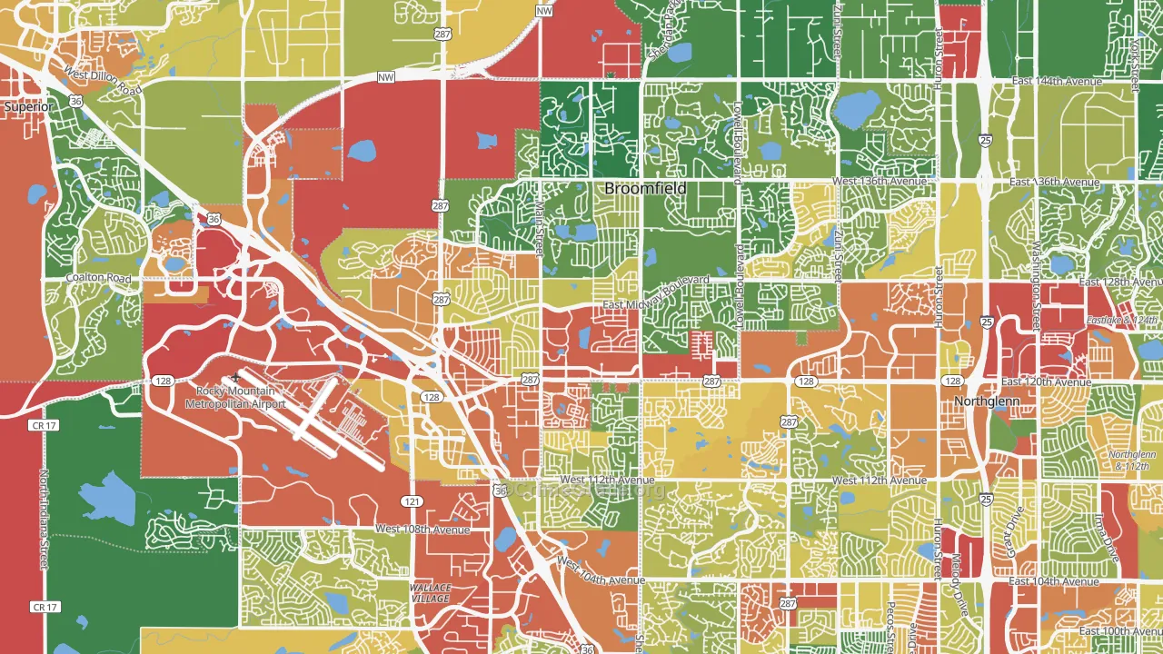 Broomfield, CO Map of Theft Rates