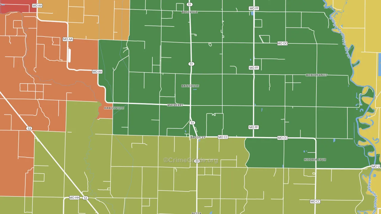 Broseley, MO Map of Theft Rates