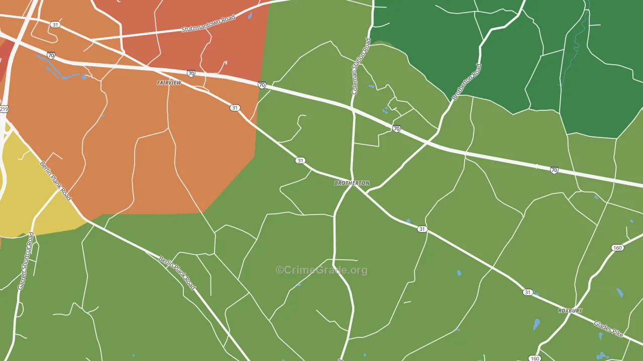 Brotherton, PA Map of Theft Rates