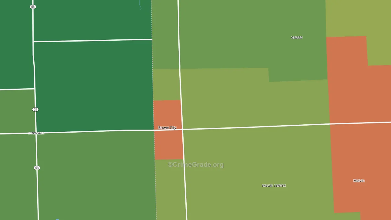 Brown City, MI Map of Theft Rates