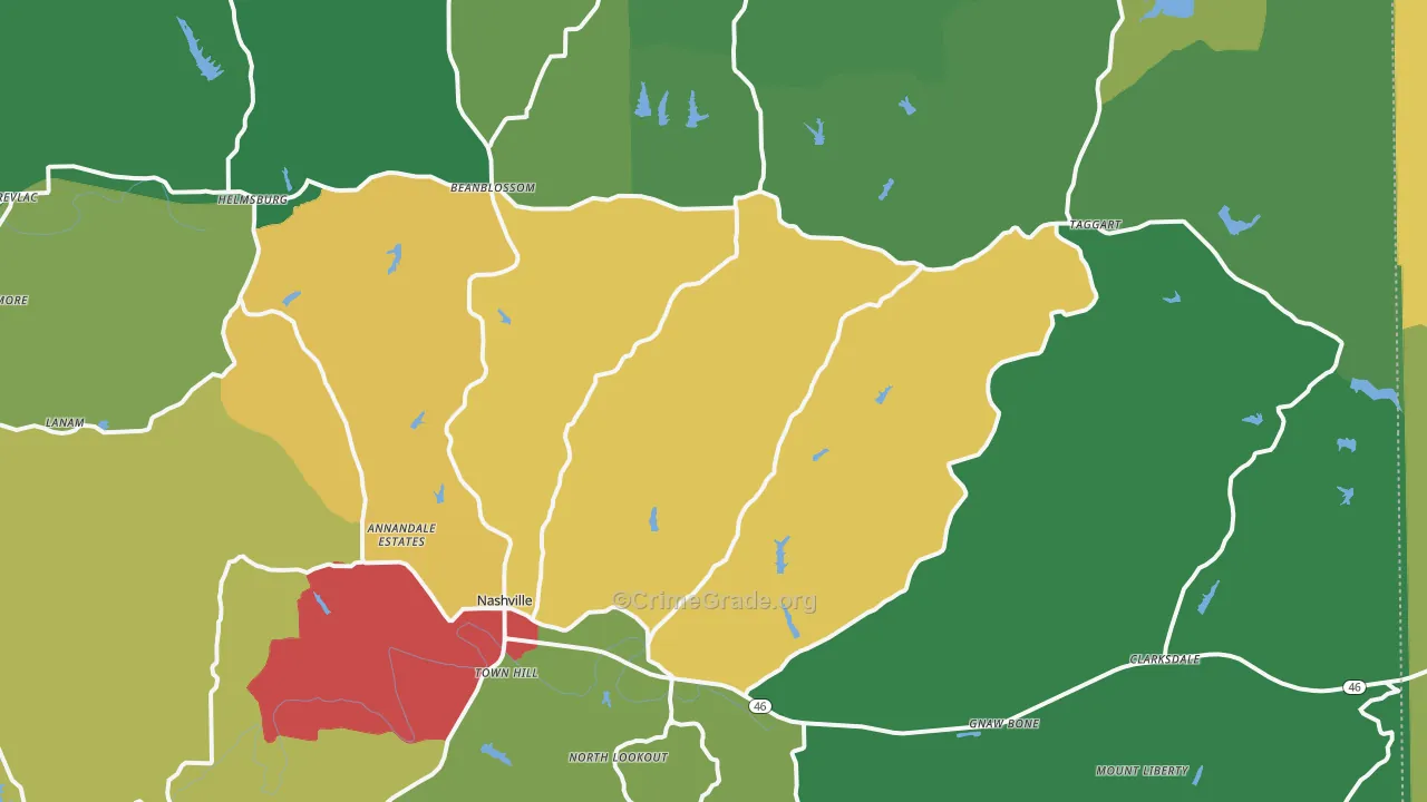 Brown County, IN Map of Theft Rates