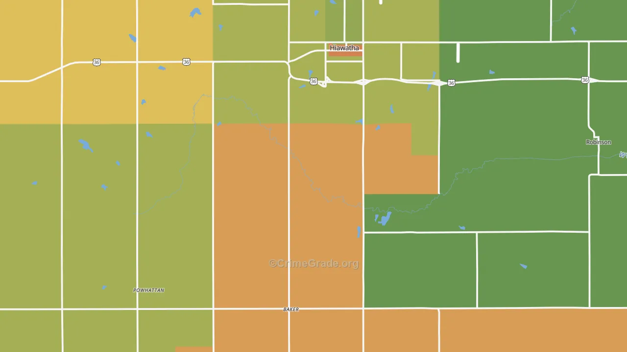 Brown County, KS Map of Theft Rates
