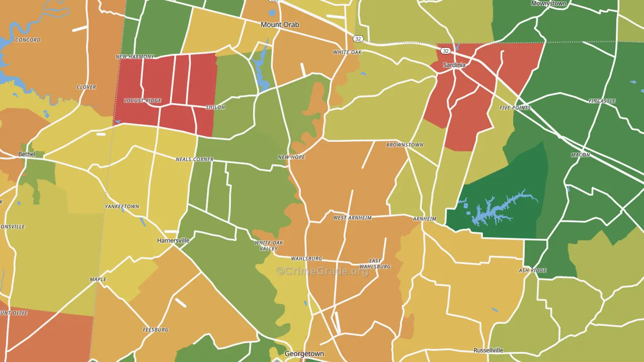 Brown County, OH Map of Theft Rates