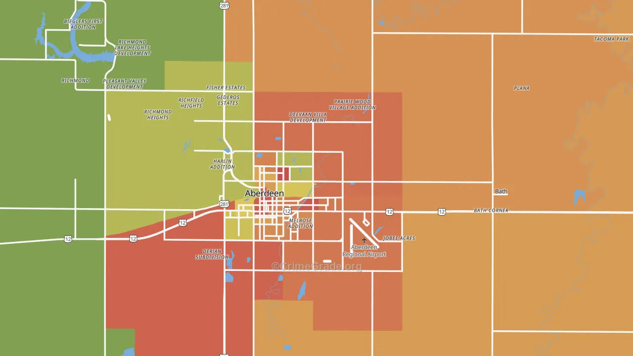 Brown County, SD Map of Theft Rates