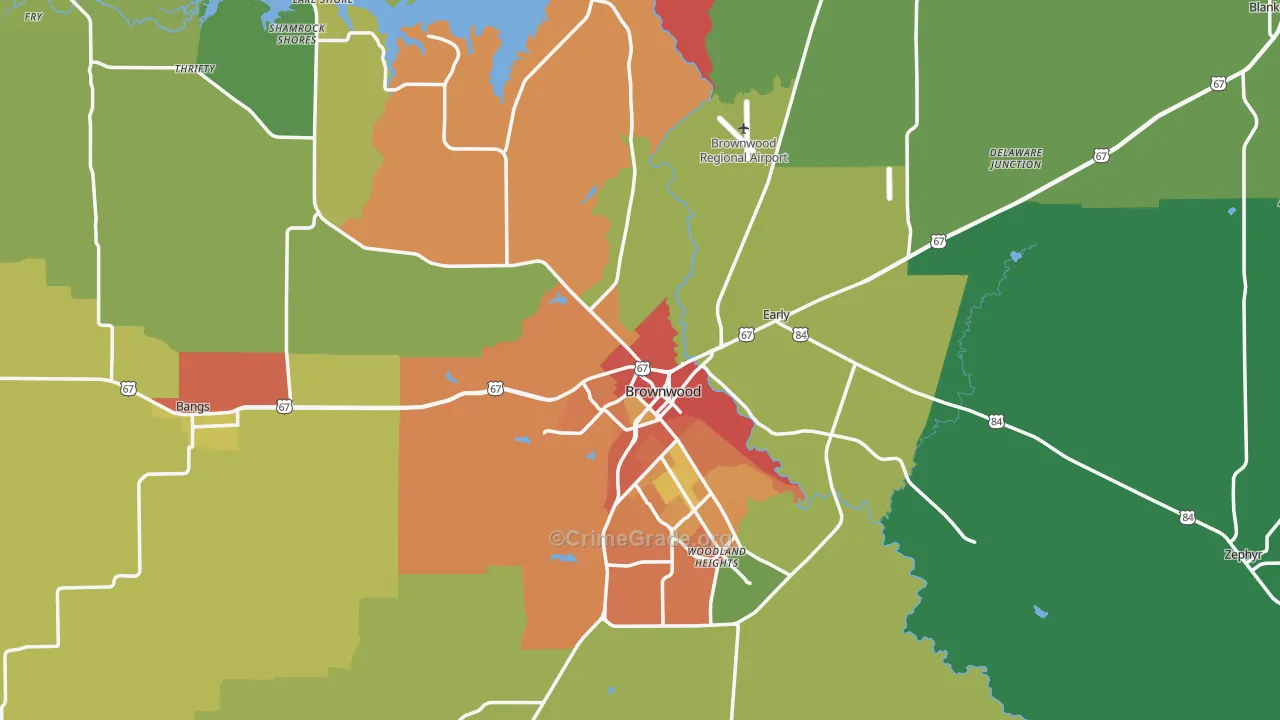 Brown County, TX Map of Theft Rates