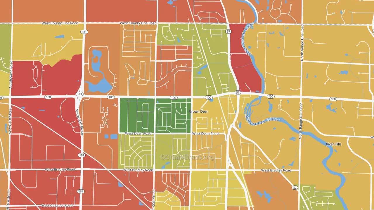 Brown Deer, WI Map of Theft Rates