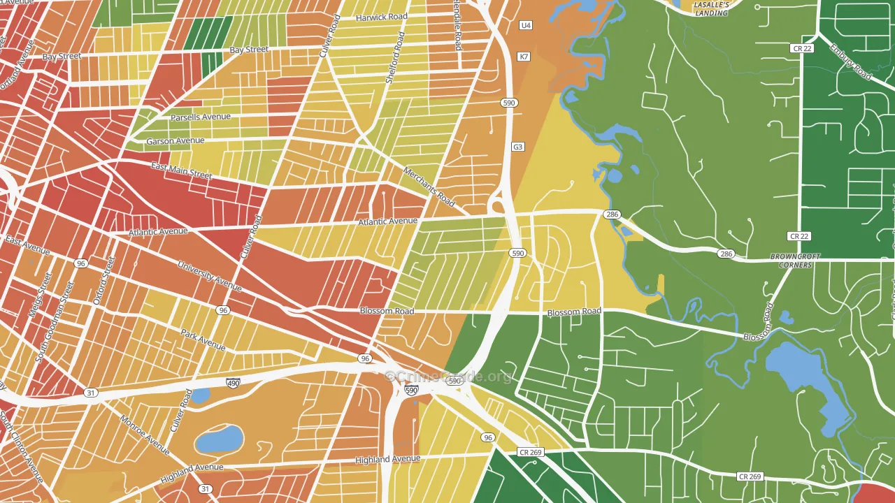 Browncroft, Rochester, NY Map of Theft Rates