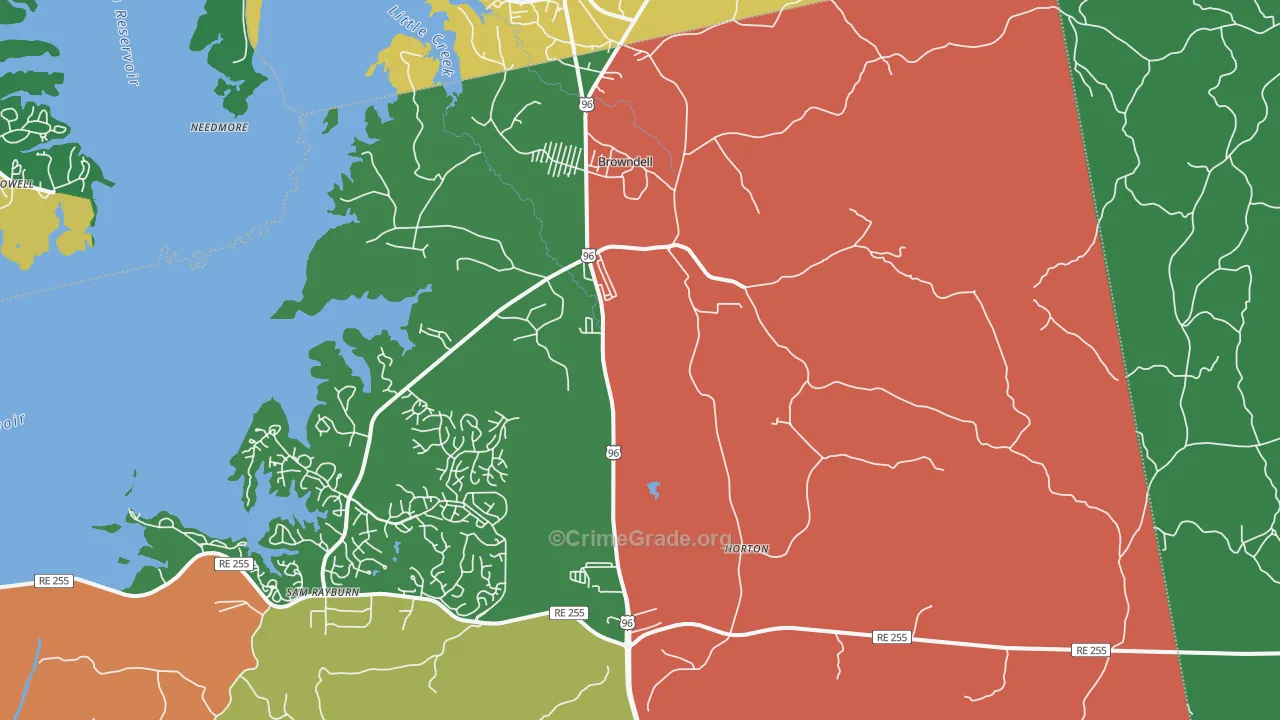 Browndell, TX Map of Theft Rates