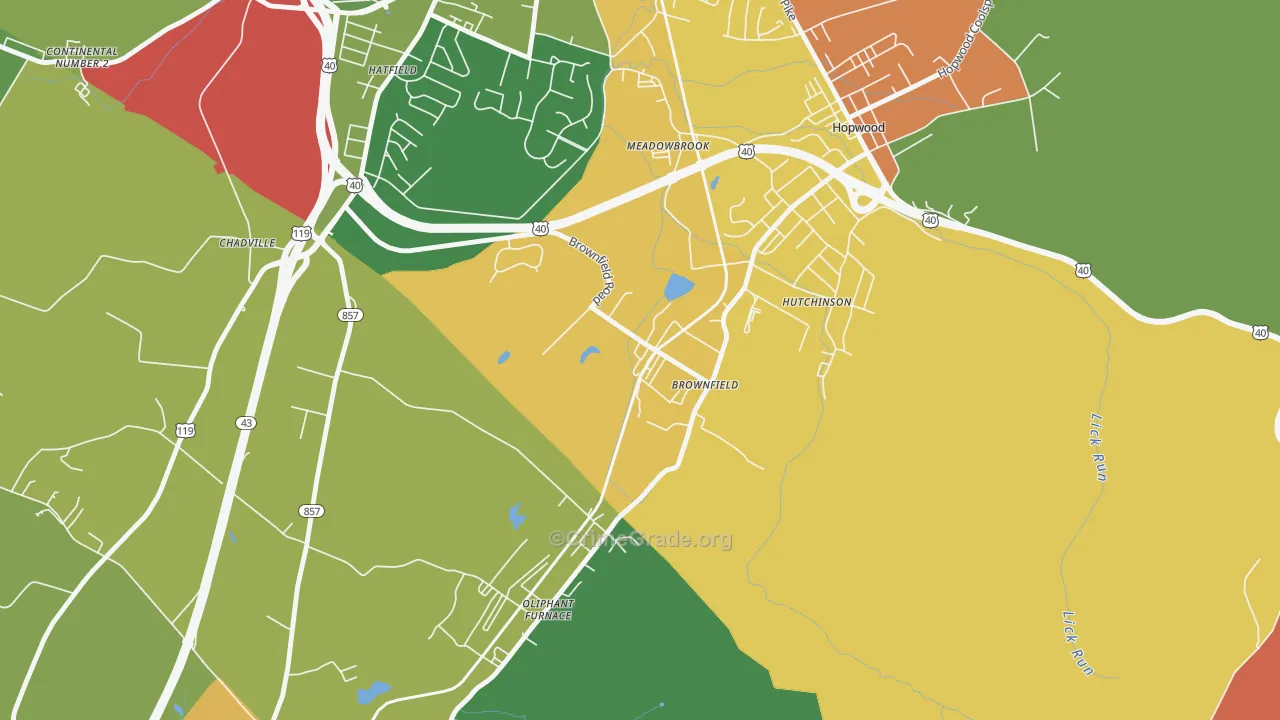 Brownfield, PA Map of Theft Rates
