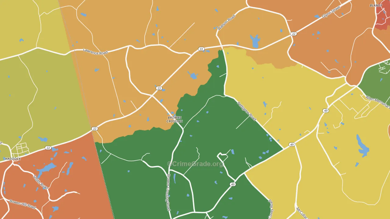 Browns Crossing, GA Map of Theft Rates