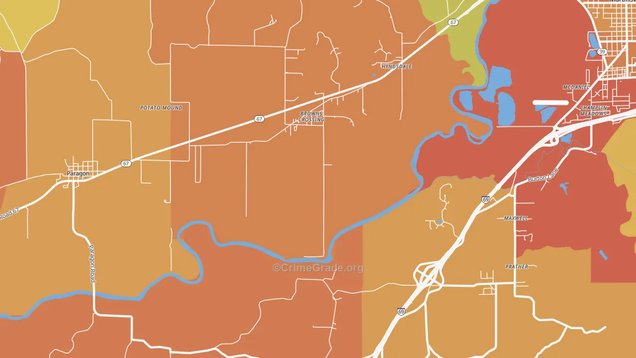 Browns Crossing, IN Map of Theft Rates