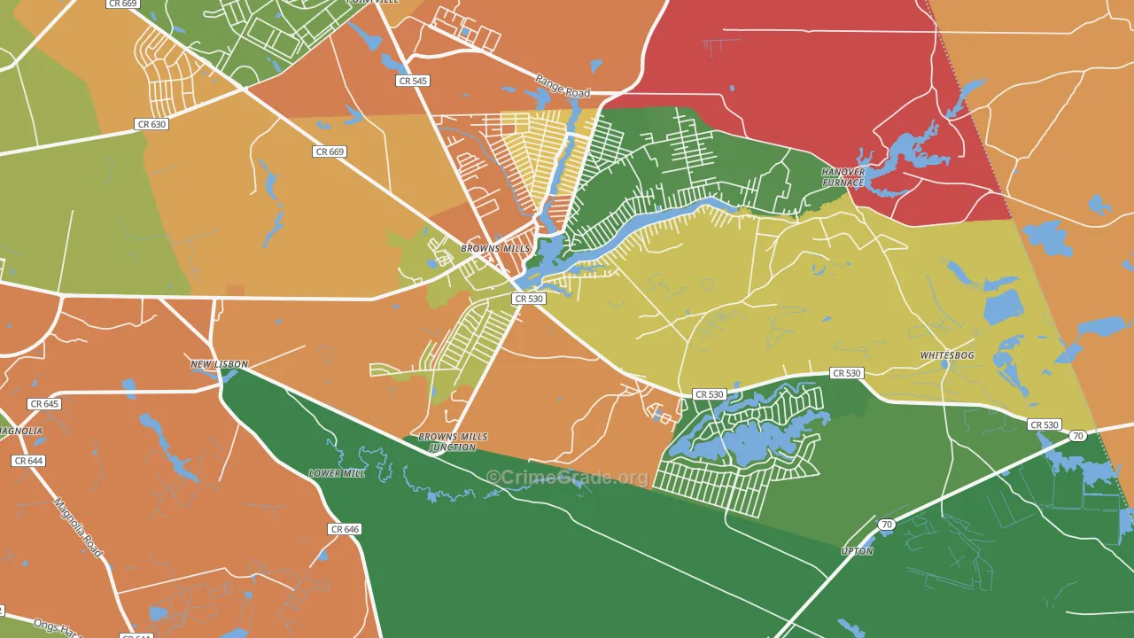 Browns Mills, NJ Map of Theft Rates