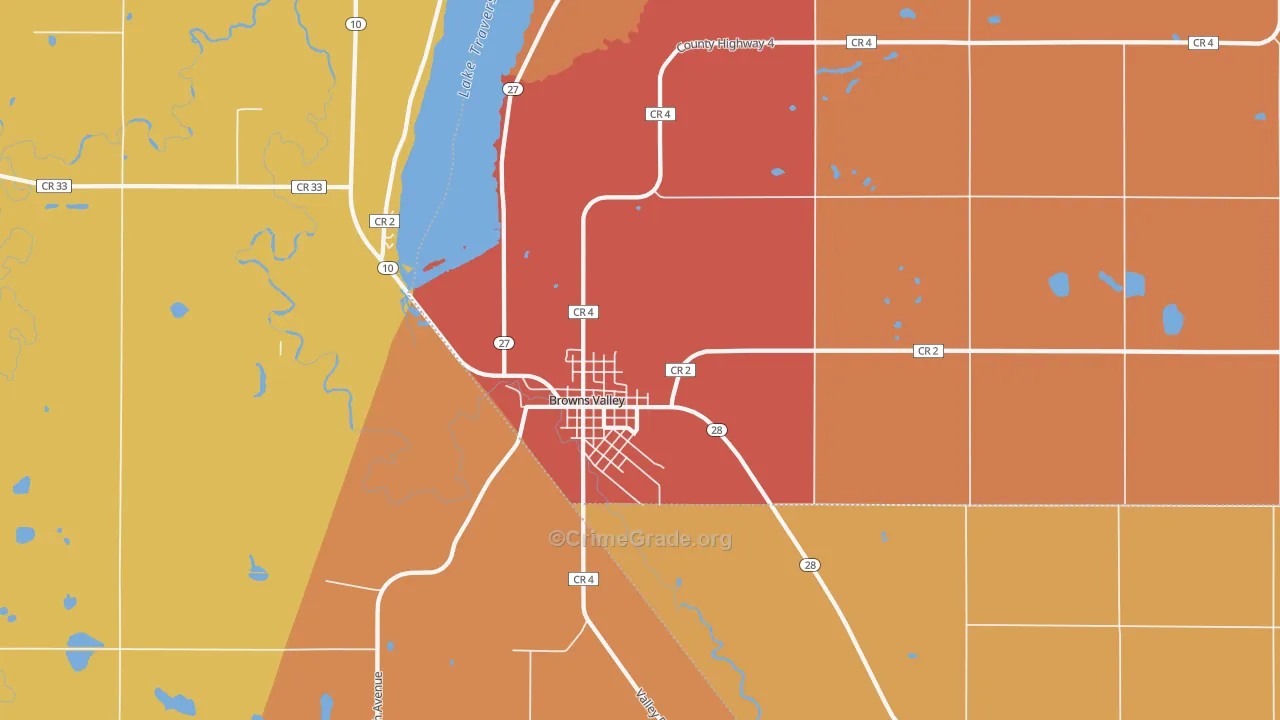 Browns Valley, MN Map of Theft Rates