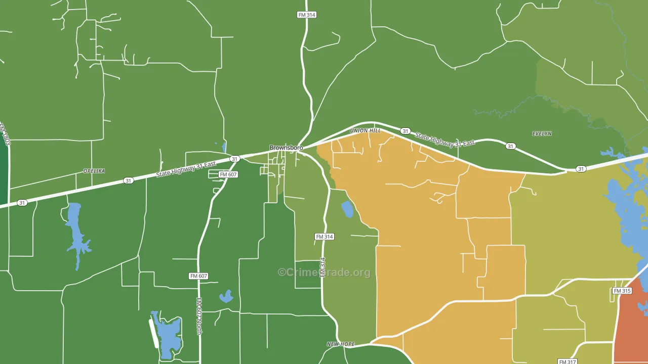 Brownsboro, TX Map of Theft Rates