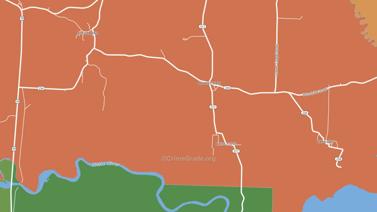 Brownstown, AR Map of Theft Rates