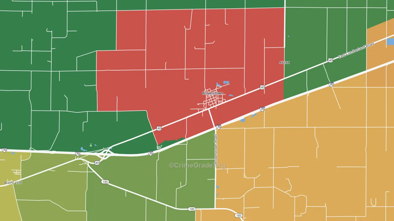 Brownstown, IL Map of Theft Rates