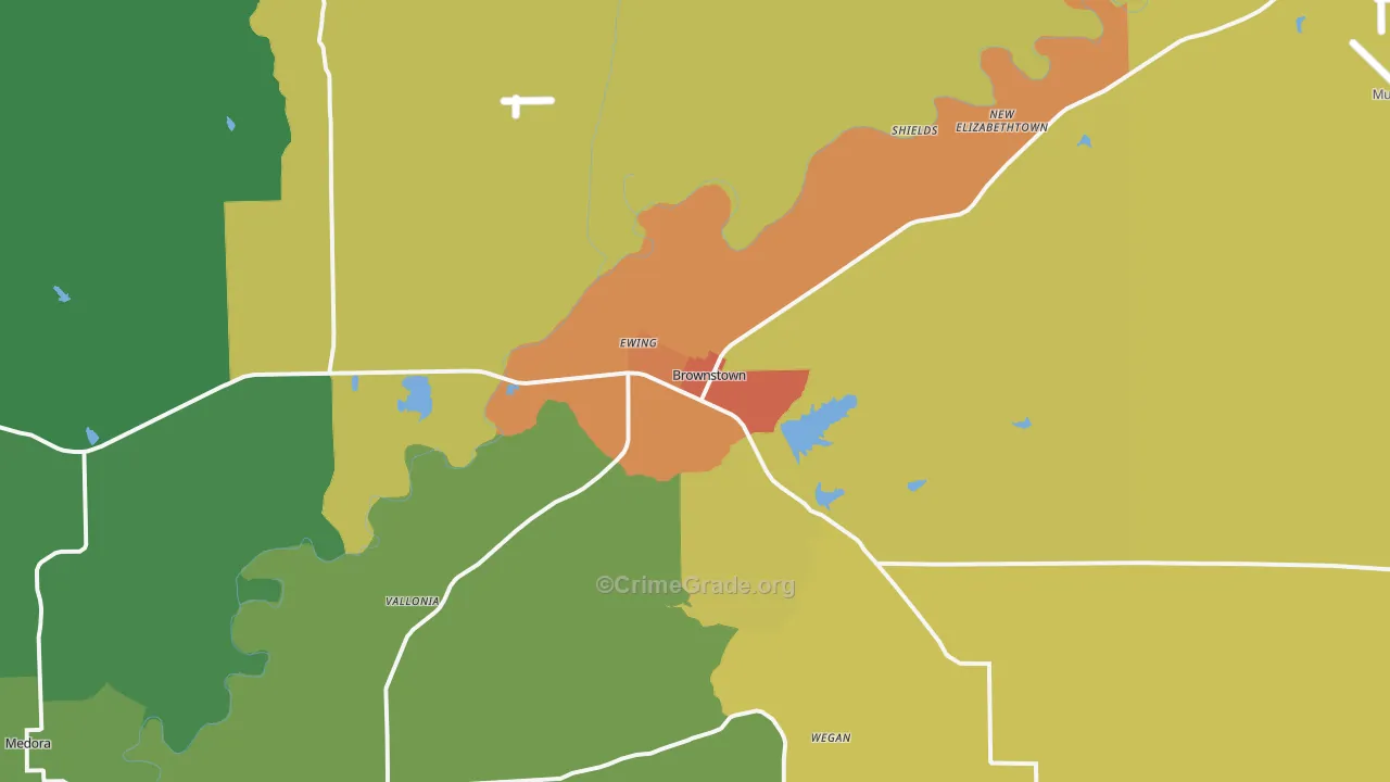 Brownstown, IN Map of Theft Rates