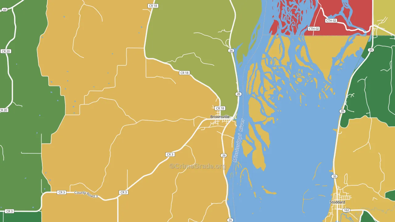 Brownsville, MN Map of Theft Rates