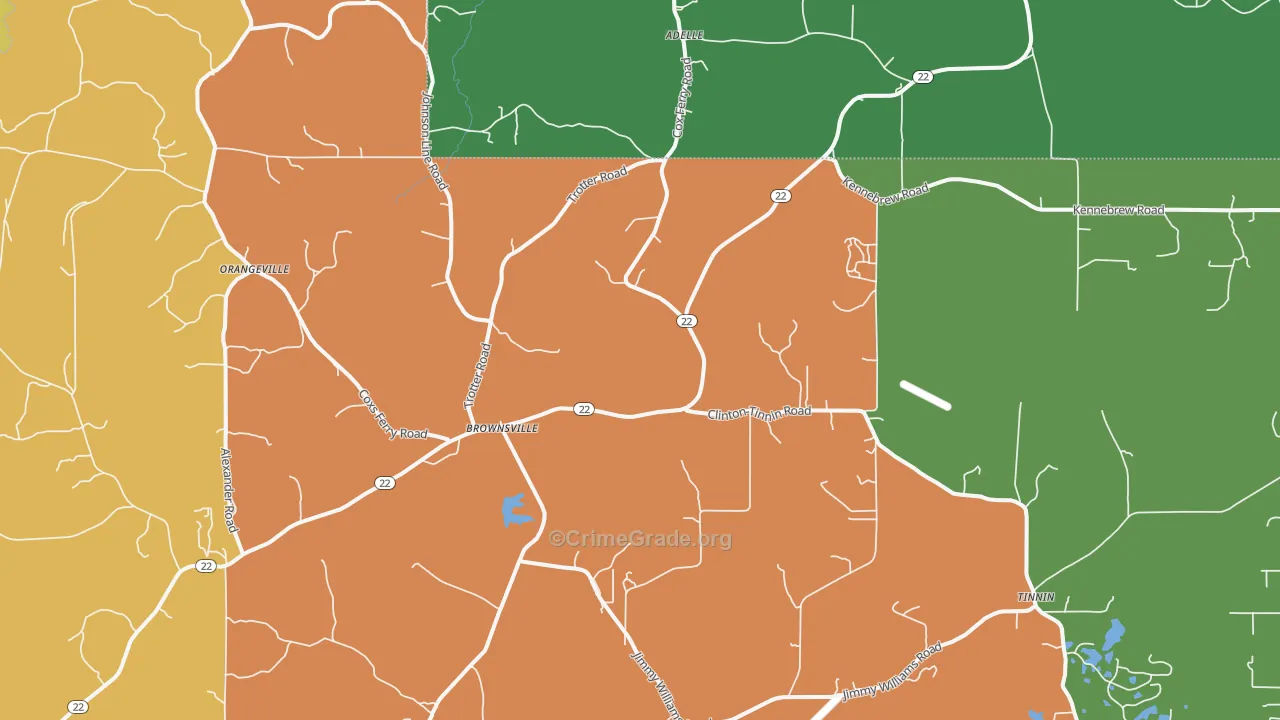 Brownsville, MS Map of Theft Rates