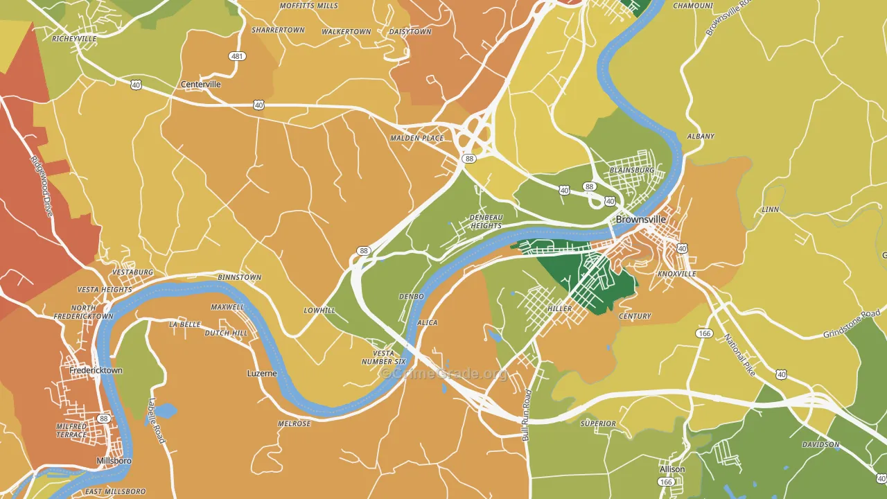 Brownsville, PA Map of Theft Rates