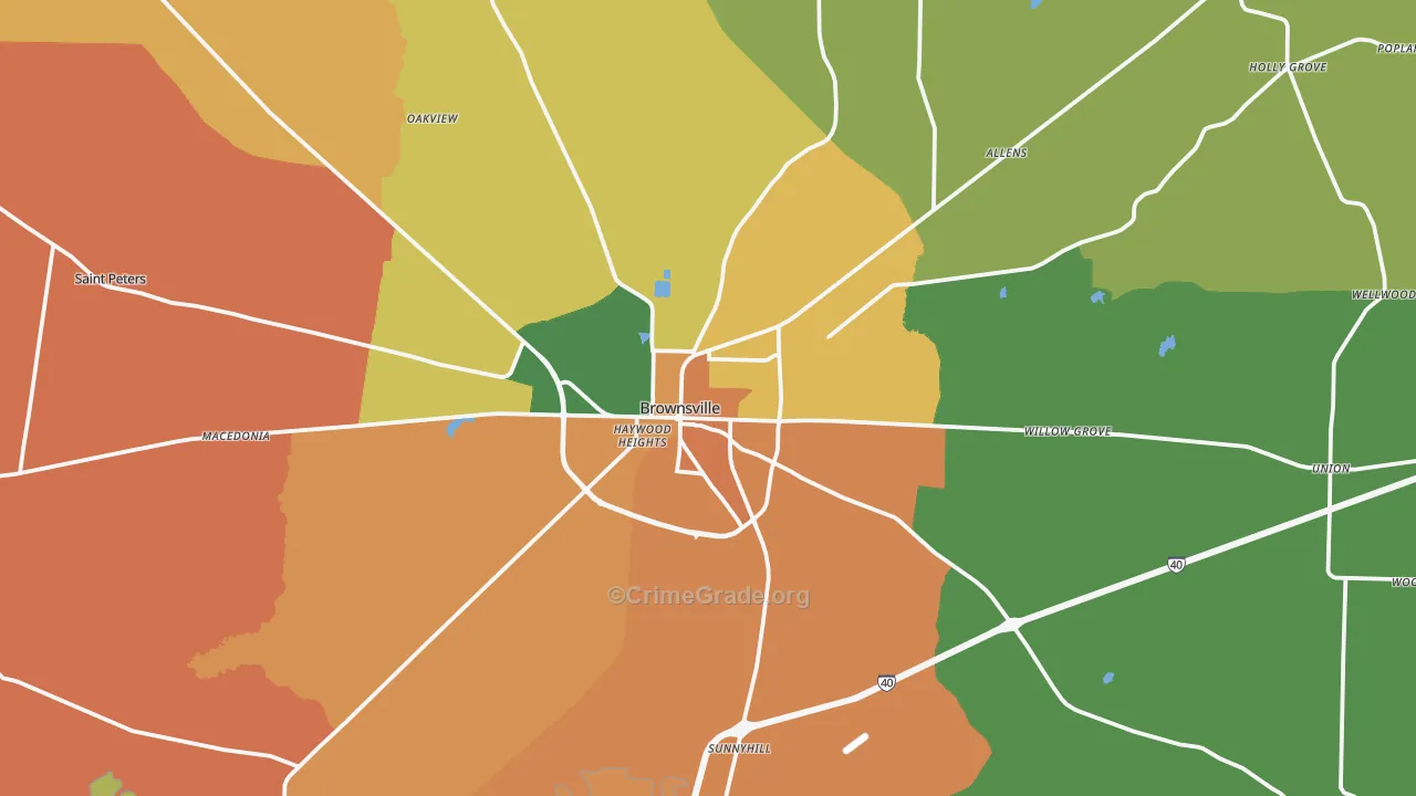 Brownsville, TN Map of Theft Rates