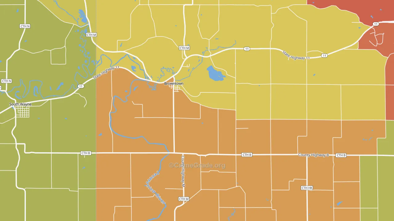 Browntown, WI Map of Theft Rates