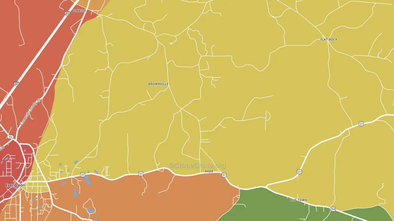 Brownville, AL Map of Theft Rates