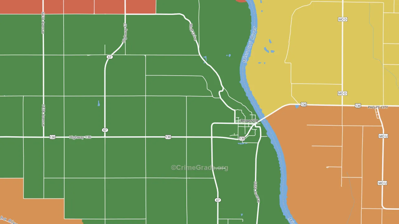 Brownville, NE Map of Theft Rates