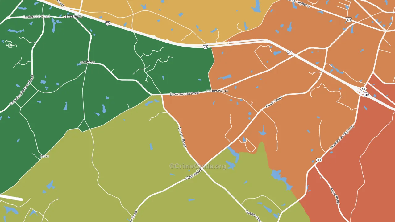 Brownwood, GA Map of Theft Rates