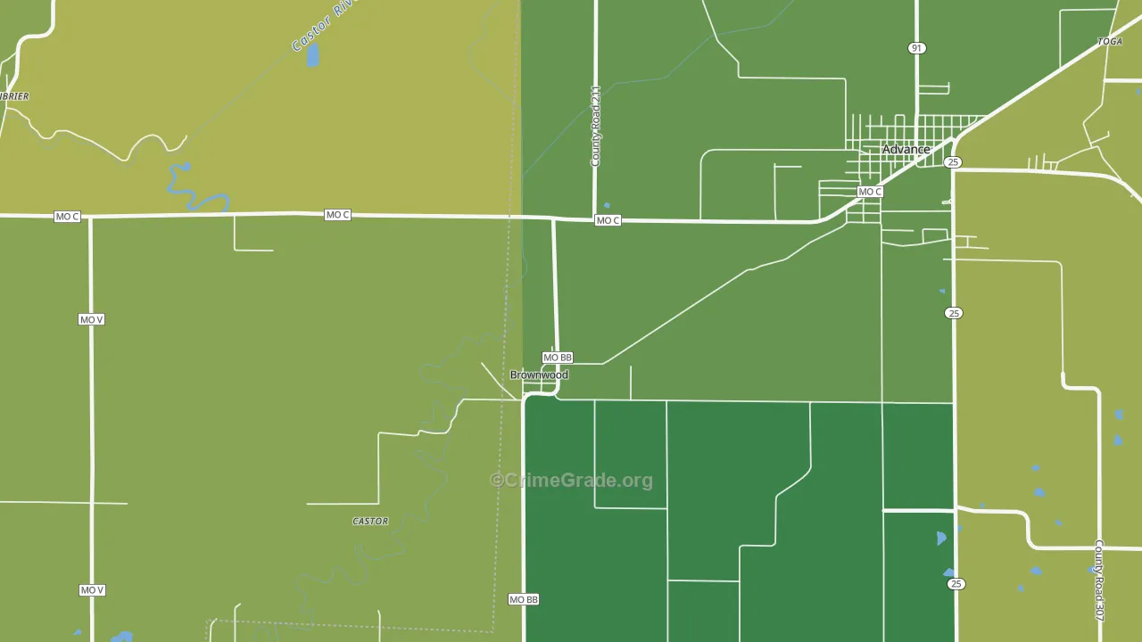 Brownwood, MO Map of Theft Rates
