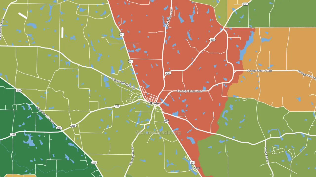 Broxton, GA Map of Theft Rates