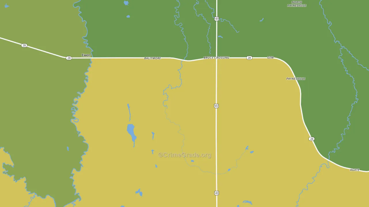 Bruce Crossing, MI Map of Theft Rates