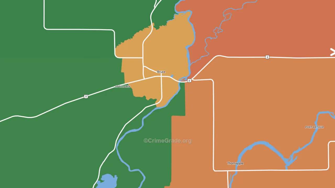 Bruce, WI Map of Theft Rates