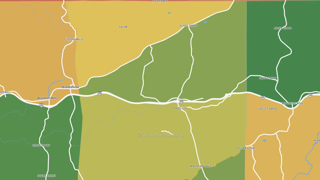 Bruceton Mills, WV Map of Theft Rates