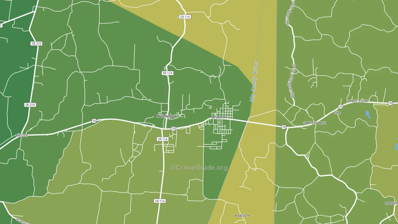 Bruceton, TN Map of Theft Rates