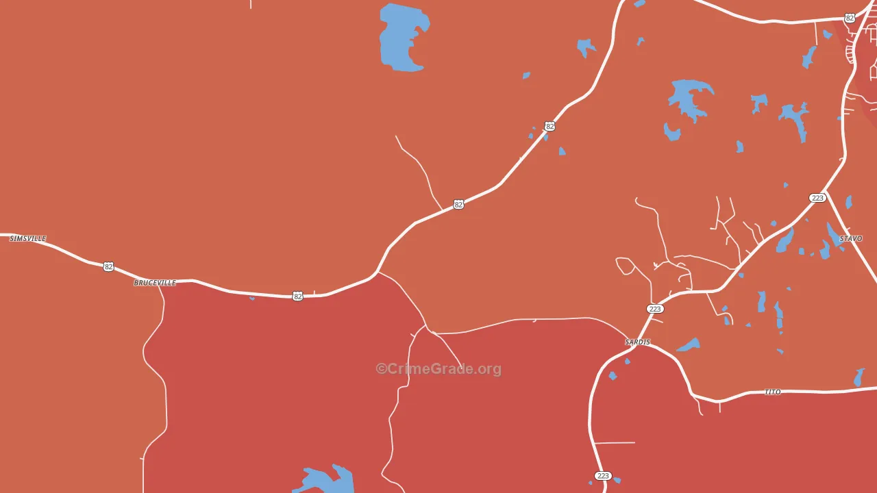 Bruceville, AL Map of Theft Rates