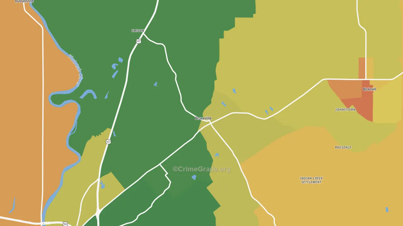 Bruceville, IN Map of Theft Rates