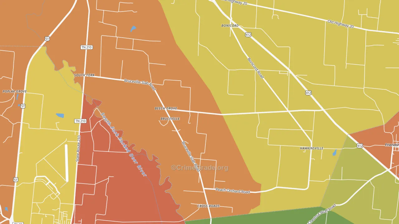 Bruceville, TN Map of Theft Rates