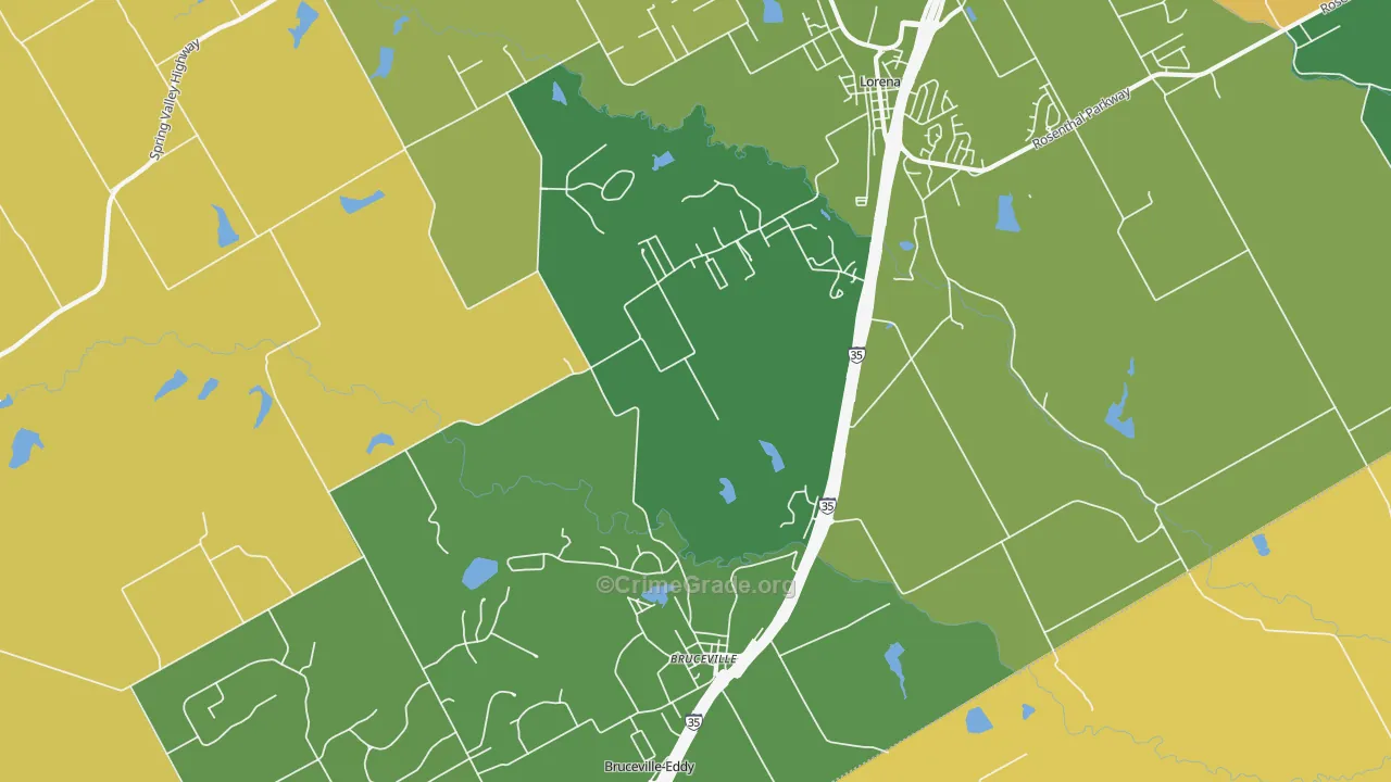 Bruceville, TX Map of Theft Rates