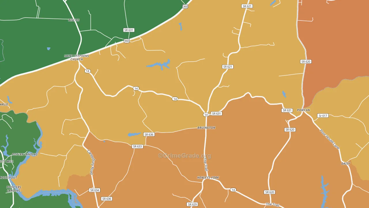 Bruington, VA Map of Theft Rates