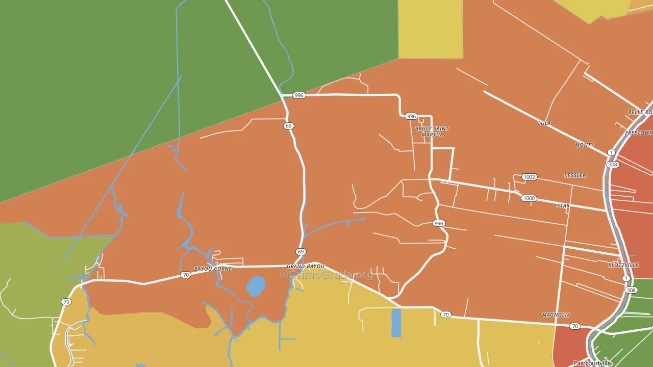 Bruly St. Martin, LA Map of Theft Rates